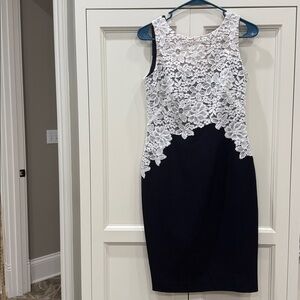 Lauren Ralph Lauren Navy and White sleeveless Floral lace bodice Dress. Size 4